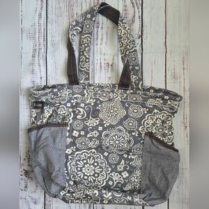 Thirty-One Gifts Retro Metro Bag Tote Woodblock Floral Canvas Storage 31 NEW NIB